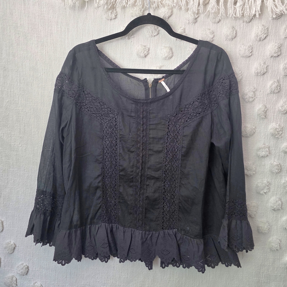 Elegant Black Lace Trim Blouse